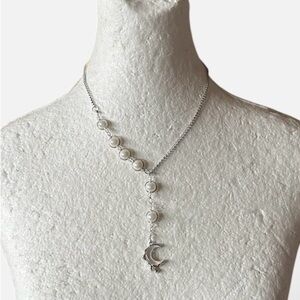 Elegant Silver and White Moon Pendant Necklace